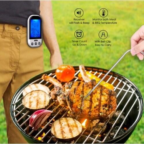 Kitchen Food Wireless Digital Probe Thermometer for Barbecue Smoker Oven Electronic BBQ with Backlight Timer Alarm Cooking Tool