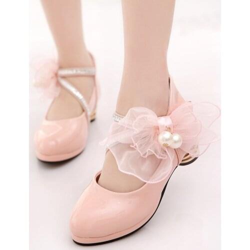 Dress Shoes For Girls . White Black Childrens Faux Leather Dance Party Pearls Big Bow Princess Shoes For Kids