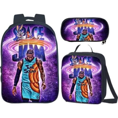 Fashion Space Jam A New Schoolbag Travel Backpack messenger Bag Pencil Case Set Gifts for Kids Students
