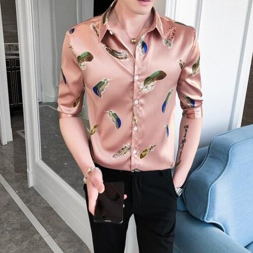 Fashion 2021 Printed Shirt Men Dress shirts Slim Fit Autumn New Hlaf Sleeve Shirts Men All Match Digital Blouse Men Clothing