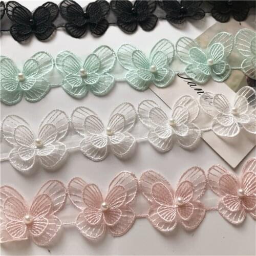 Delicate 3D butterflies Flowers lace Trim ribbon fabric DIY trim Wewing Patchwork Craft For wedding bridal supply 1 Meter