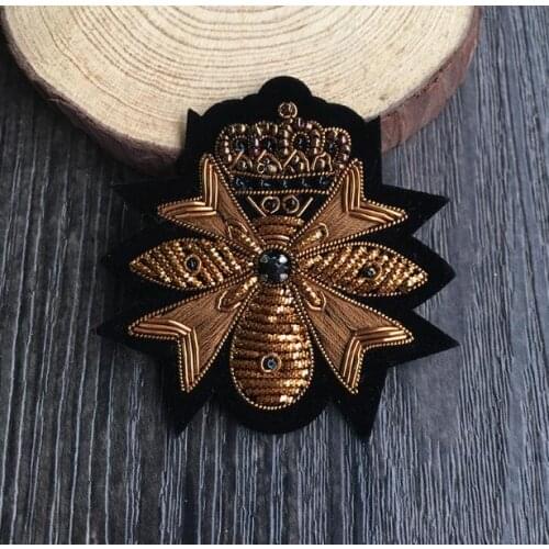 New Crown Bee Indian Silk Emboridered Patch Brooch Beaded Applique Patches Vintage Embroidered Badge Fashion Clothing Decoration