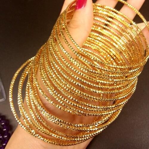 10pcs New Fashion 18K Gold Bling Fine Cut Thin Golden Bracelet Dia 65m Bangles for Women Jewelry Gift Dubai Sets