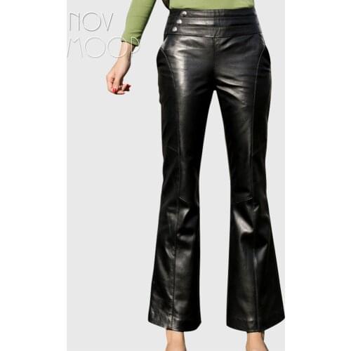 Novmoop winter streetwear fashion slim high waist ankle-length flare pants women trousers pantalones de mujer spodnie LT2914