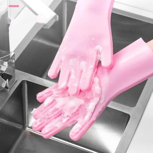 1Pair Wide Use Silicone Dish Washing Scrubber Gloves Car Scrubbing Tools Glove Kitchen Vegetable Cleaning Food Bowl F6I0