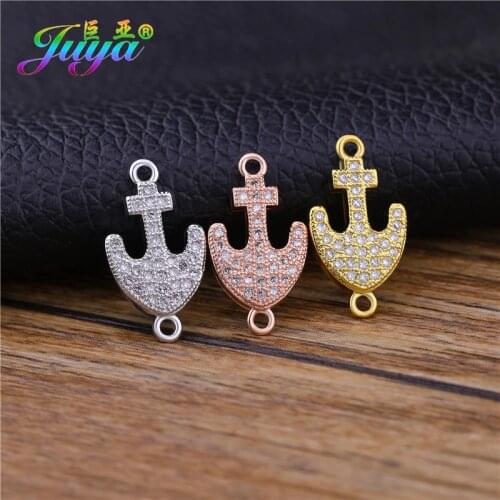 Juya DIY Jewelry Making Supplies Micro Pave Zircon Cute Anchor Charms Connectors Accessories For Women Bracelets Earrings Making