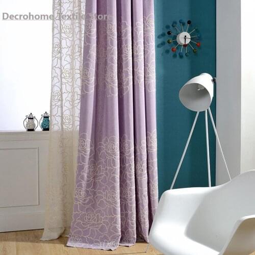 Simple Cotton and Linen Embroidered Yarn Embroidered Rose Blackout Curtains for Living Room Bedroom Curtains Fashion Voile