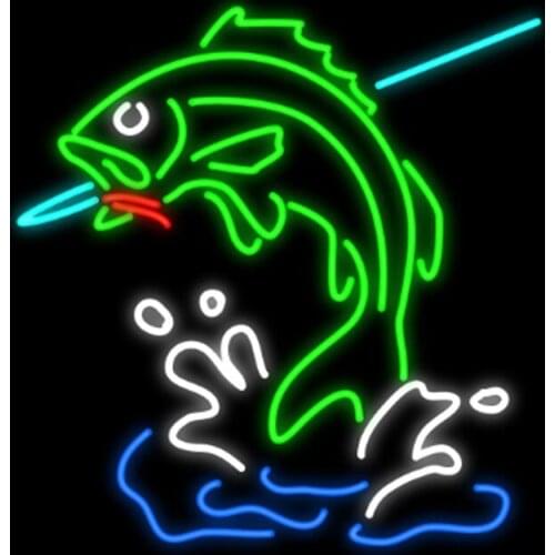 Fish on Hook Restaurant Eating Sea Food Neon Sign Handmade Real Glass Tube Bar Store Home Decoration Display Neon Signs 20"X24"