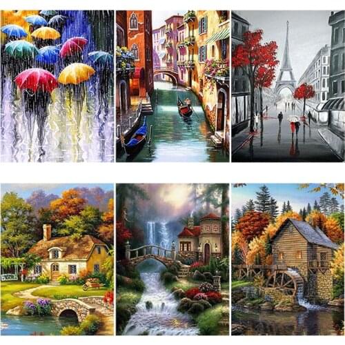 Scenic DIY 5D Diamond Painting Full Round Drill Resin Landscape Diamont Embroidery Cross Stitch Kits Mosaic Home Decor