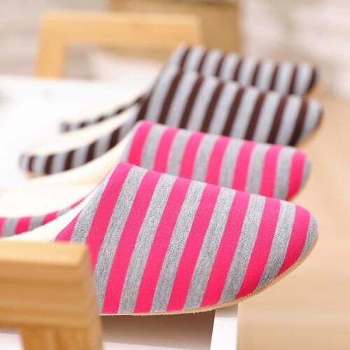 Women Winter Indoor House Slippers Striped Soft Home Cotton Shoes Female Warm Plush Big Size Slipper Silent Non Slip for Bedroom