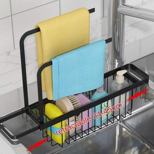 Telescopic Sink Drainer Rack Adjustment Soap Sponge Towel Holder Drain Basket Multifunctional Rag Storage Shelf Kitchen Tool
