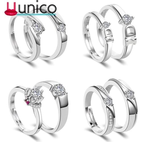 UUNICO new Sliver Wedding Ring For Lovers AAA zricon Couple Rings Set Men Women Engagement Wedding Rings Valentines Day gift T7