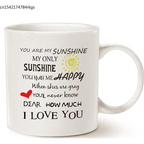 Inspirational Love Coffee Mug Christmas Gifts, You Are My Sunshine Word Art Typography Coffee Cup White, 11 Oz
