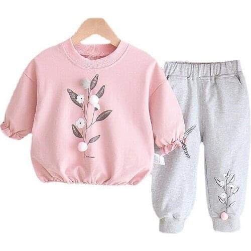 Spring Autumn Children Girls Printing Costume Toddler O-Neck T-shirt Pants2Pcs/sets Baby Casual Clothes Kids Cartoon Sport Suits