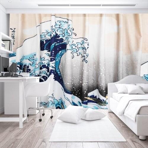 3D Velcro Curtains For The Room Living Room Hall Bedroom Decoration Waves Window Curtain Interior For Home Kitchen Shower set