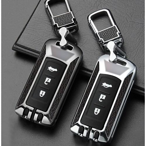 Zinc Alloy + Leather Remote Start Car Key Fob Case Protector Holder For Mitsubishi Outlander Lancer ASX Pajero Sport 2006-2019