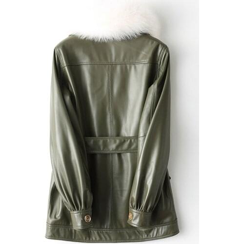 Autumn Winter Genuine Leather Jacket Women Sheepskin Coat Real Fox Fur Collar Warm Parka Plus Size Womens Jackets KJ2486