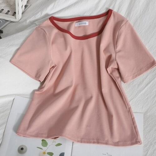 HELIAR Women Knitted T-shirts Women 2021 O-Neck Short Sleeve Tees Top Female Slim Color Tees French Autumn Summer Plain Shirts