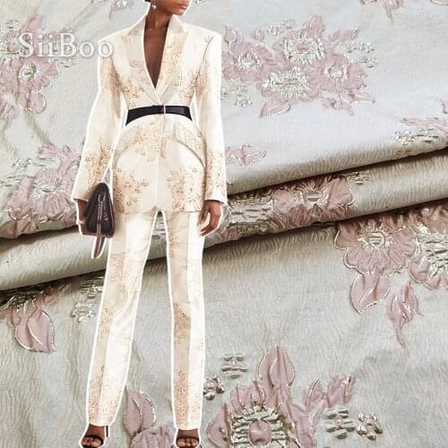 Siiboo Italy luxurious style metallic pink gold jacquard brocade crepe fabric for women dress suits floral pattern tejido sp6587
