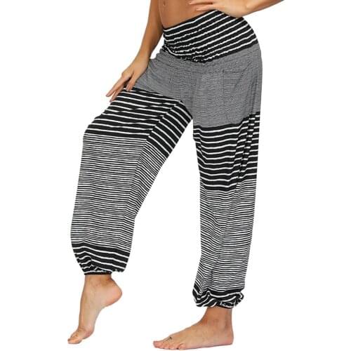 Womens Indian Yoga Pants Thai Harem Pants Bohemian Loose Boho Hippie Pants,Smocked High Waist Pockets