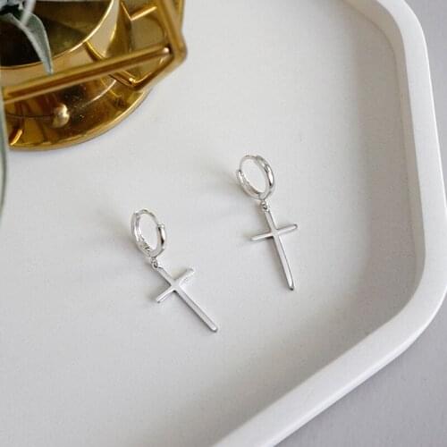 925 Sterling Silver Cross Dangle Earrings For Women Lady Fashion Jewelry Pendientes Mujer Moda