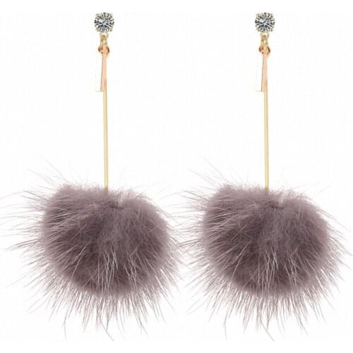 TONGKWOK Bohemia Exaggeration Cute Earrings For Women Real Mink Pompom Long Tassel Zirconia Earrings #129078