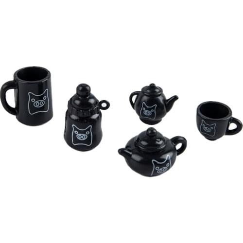 5Pcs/set Different Styles Teapot Tea Cup Tea Set Kettle 1/12 Miniature Dollhouse Furniture Kitchen Dining Ware DIY Toy Baby Gift