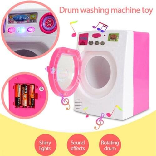 1pc Childrens Simulation Mini Washing Machine Home Appliance Pretend Light Sound Effect Automatic Drain Rotating Drum For Gift