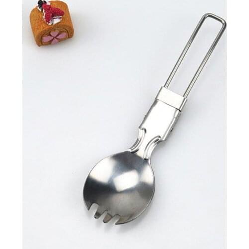 1 Pc Outdoor Stainless Steel Folding Spoon Fork Practical Picnic Camping Travel Kit Tableware Foldable Space Saving Cutlery