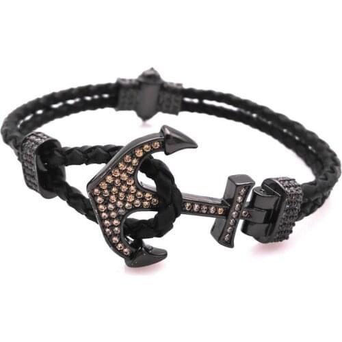 2019 New Micro-zircon Woven Leather Anchor Bracelet With Male And Female Charm Bracelet Jewelry Bracelet Male Bracelet Pulseras
