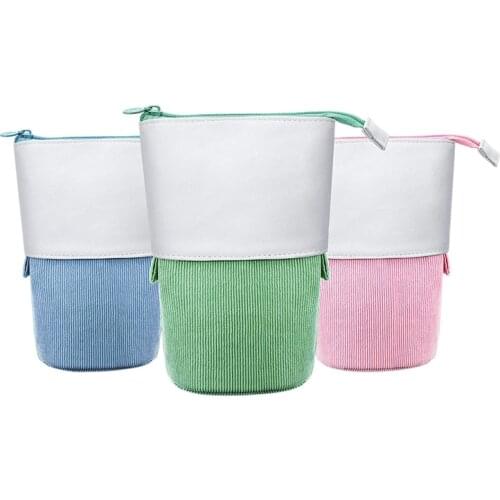 3 Pieces Telescopic Pencil Case Standing Stationery Pencil Holder Canvas Dual-Use -Up Stand Pencil Bags with Zipper