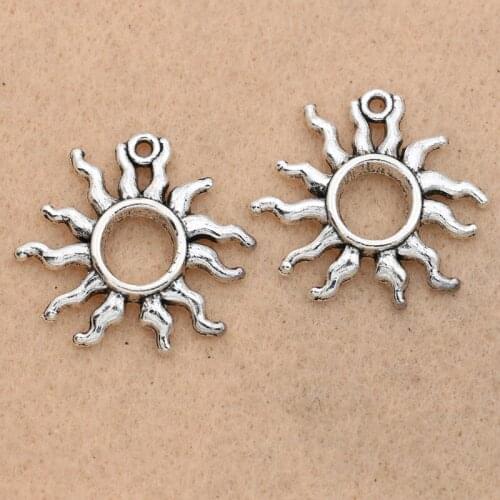 5pcs Antique Silver Plated Sun Charm Pendant fit Bracelet Necklace Jewelry DIY Making Craft Accessories 26mm