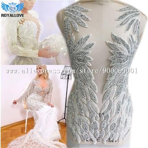 One set Luxury Rhinestone Applique On Mesh crystal Applique Dress Size Design Body Hand-made Rhinestone Applique Bodice Patches