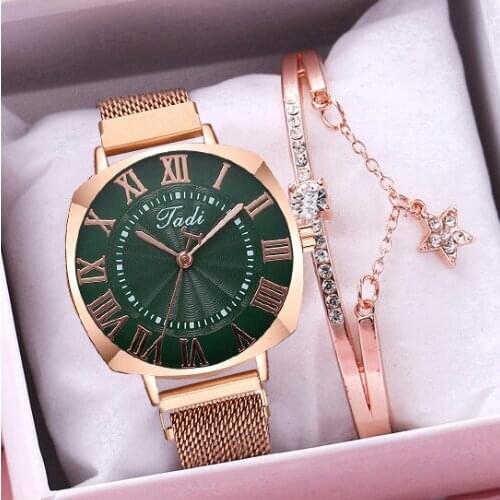 Tadi Brand Women Magnet Buckle Roma Dial Watches Luxury Ladies Quartz Analog Wristwatches Bracelet Set Relogio Feminino