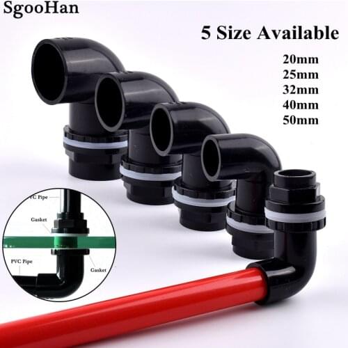 Black I.D 20~50mm PVC Pipe Aquarium Fish Tank 90° Elbow Drainage Connector Overflow Thread DIY Water Tank Inlet Outlet Joints