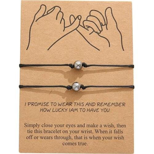 Coxeer 2Ppcs/Set Creative Friendship Bracelets Handmade Retro Bead Decor Adjustable Couple Bracelets Jewelry Accessories Unisex