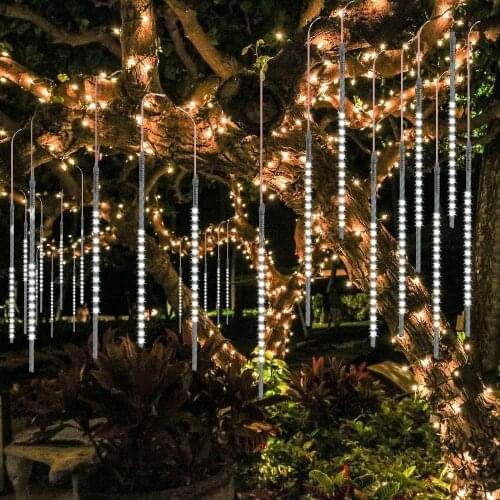 Dcoo 30cm 8 Tubes Meteor Shower Rain Lights Drop/Icicle Falling Raindrop Waterproof Lights for Wedding Xmas tree Decoration