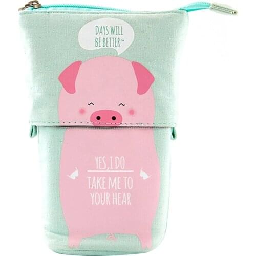 Stand Up Pencil Holder Pencil Case Pen Bag Cute Cartoon Stationery Organizer Cosmetics Pouch for Students