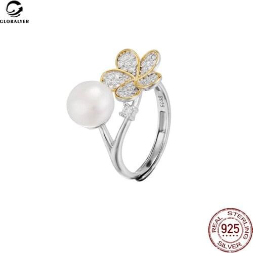 European and American new style Light luxury pearl ring S925 sterling silver ring Adjustable accessories Free shipping 627