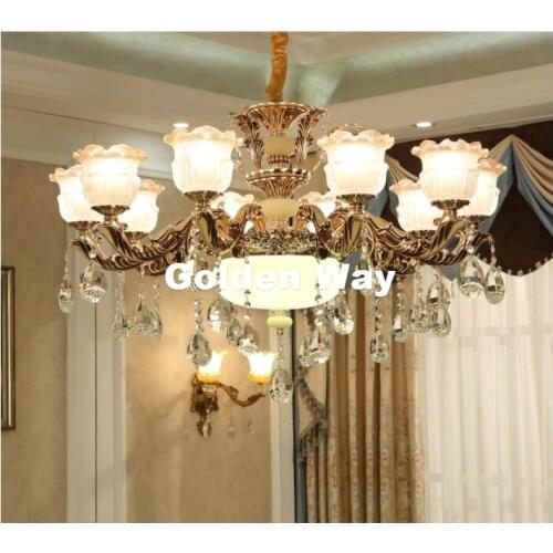 European Style Luxury Bronze Color Lustres de Cristal Modern AC Blue Antique Lamp Zinc Alloy Living Room LED Chandelier Lamp