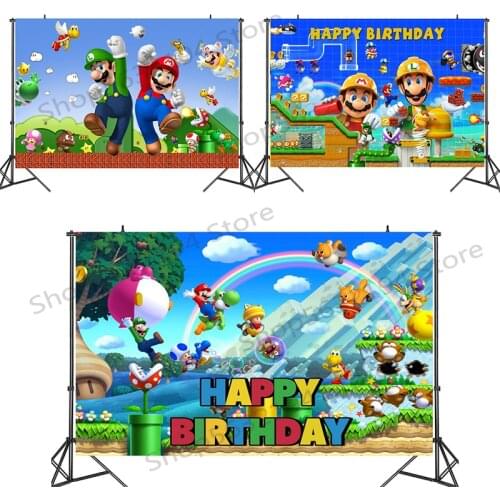 Super Marios Bros Party Backdrops Childrens Birthday Party Photography Background Cloth Wall Hanging Decoration Theme Supplies