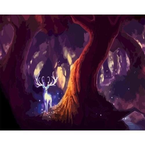 Gatyztory Frame Paint By Numbers For Adults Kids Forest Deer Handpainted Oil Painting Animal Canvas Drawing DIY Gift Wall Decor