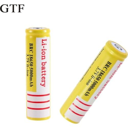 GTF 18650 3.7V 5000mAh Li-ion Rechargeable pointed Battery for Led Flashlight 18650 battery drop shipping