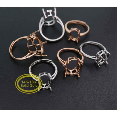 Classic Oval Solid 14K 18K Rose Gold Bezel Adjustable Prong Ring Settings for DIY Gemstone Moissanite Diamond 1224024
