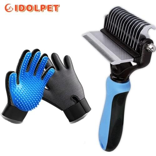 Pet Grooming Kit for Dog Cat Rabbit Fur 2 Sided Grooming Brush Bath Cleaning Glove for De-Shedding De-Matting Cleaning Pet Hair