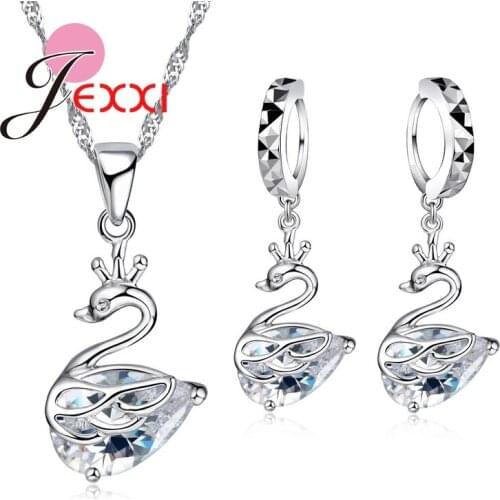 Wedding Jewelry Sets 925 Sterling Silver Cubic Zircoina Goose Necklace Cute Animal Drop Earrings Charms Accessories