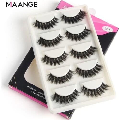 MAANGE 5 Pairs 3D Natural False Eyelashes Hand Made Multi Layer Long 3D Mink Hair Fake Eyelash Reusable Lashes Extension Beauty