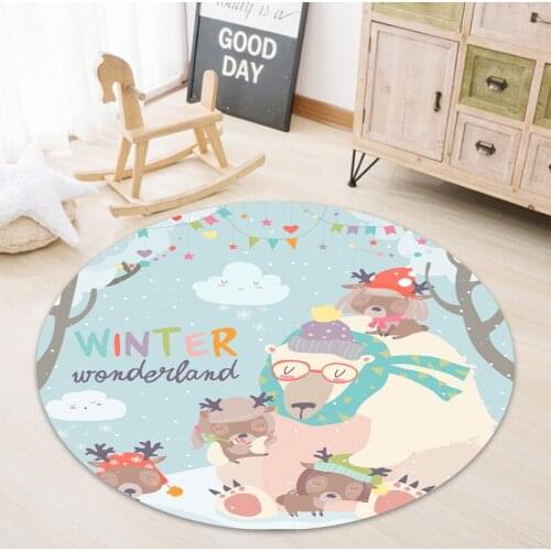 Cartoon Animal Bears Printing Chair Floor Area Rug Boys Bedroom Rug Children Crawling Game Play Mat Round Living Room Carpet