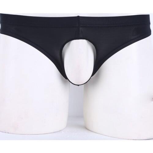 Men Low Waist Crotchless Panties Erotic Sexy Lingerie Size M-2XL Ice Silk Bikini Briefs Underwear Porno Penis Hole Underpants