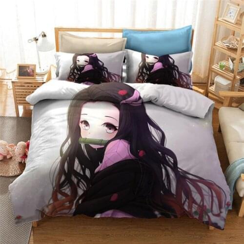 Demon Slayer Bedding Set Duvet Covers Japan Anime 3D Printed Comforter Bedding Set Bedclothes Bed Linen(NO sheet)